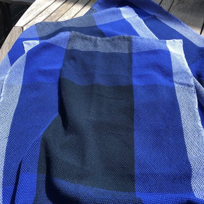 Navy Blue, White and Black checked Maasai Shuka Wrap Throw