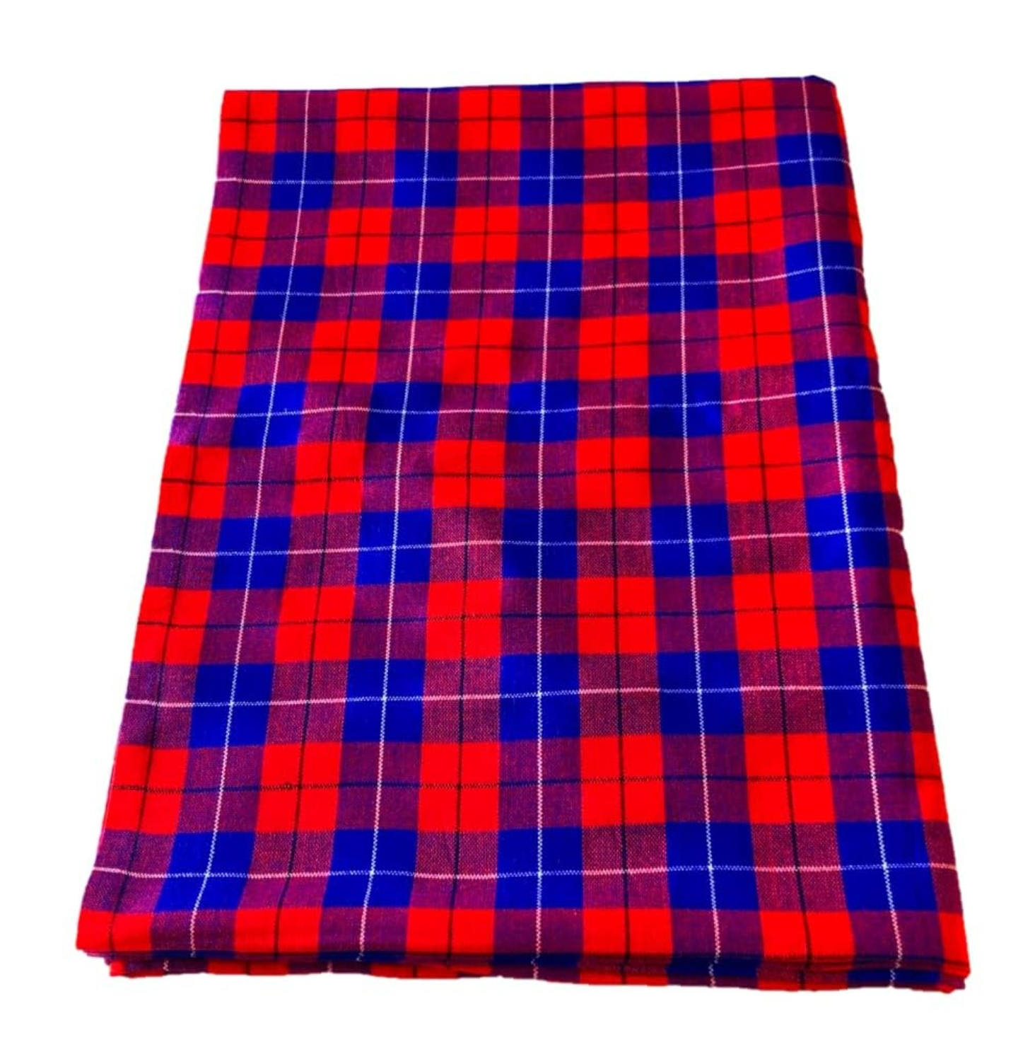 Red, Blue and White Plaid  Maasai Shuka Wrap Throw