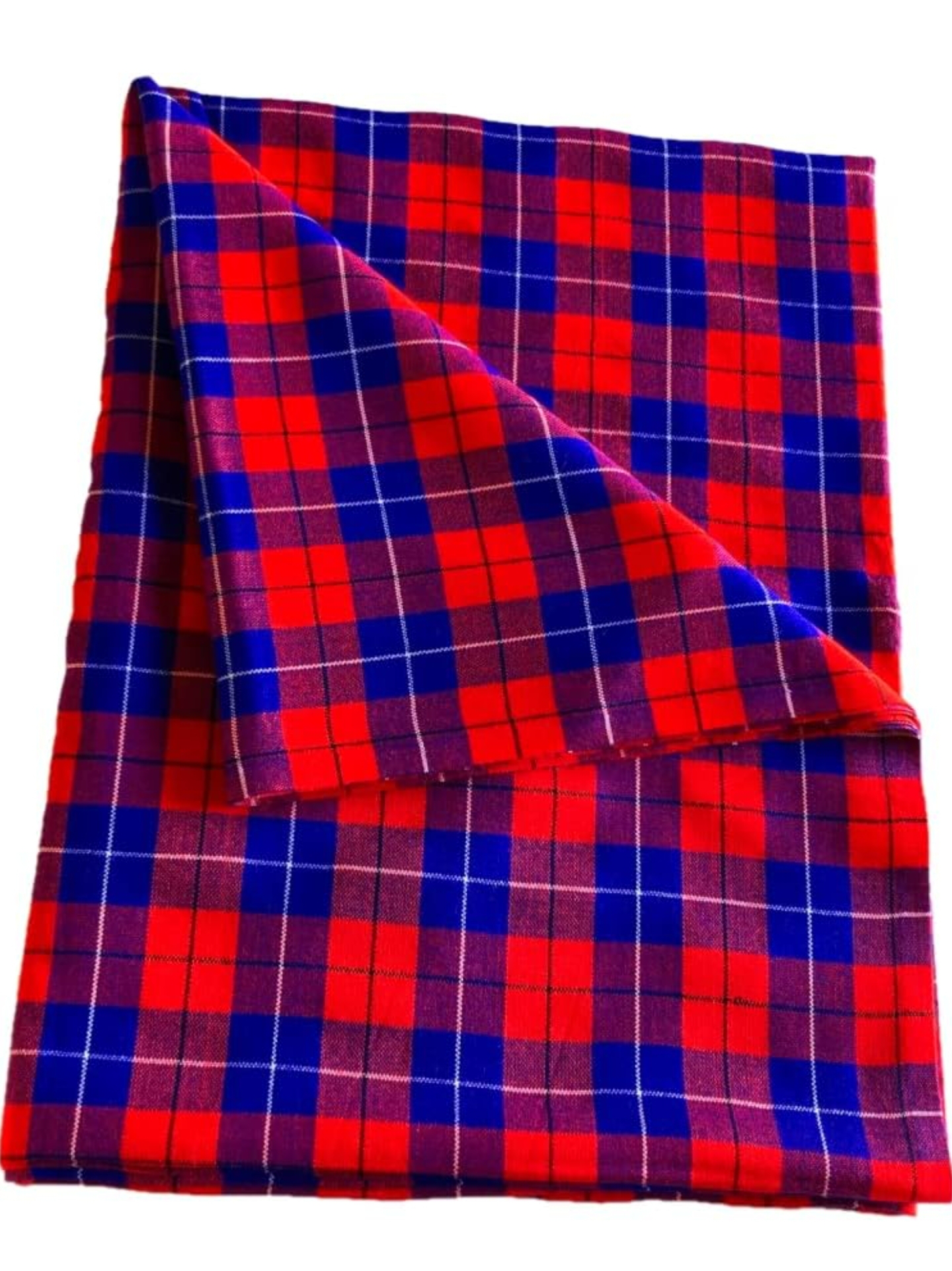 Red, Blue and White Plaid  Maasai Shuka Wrap Throw