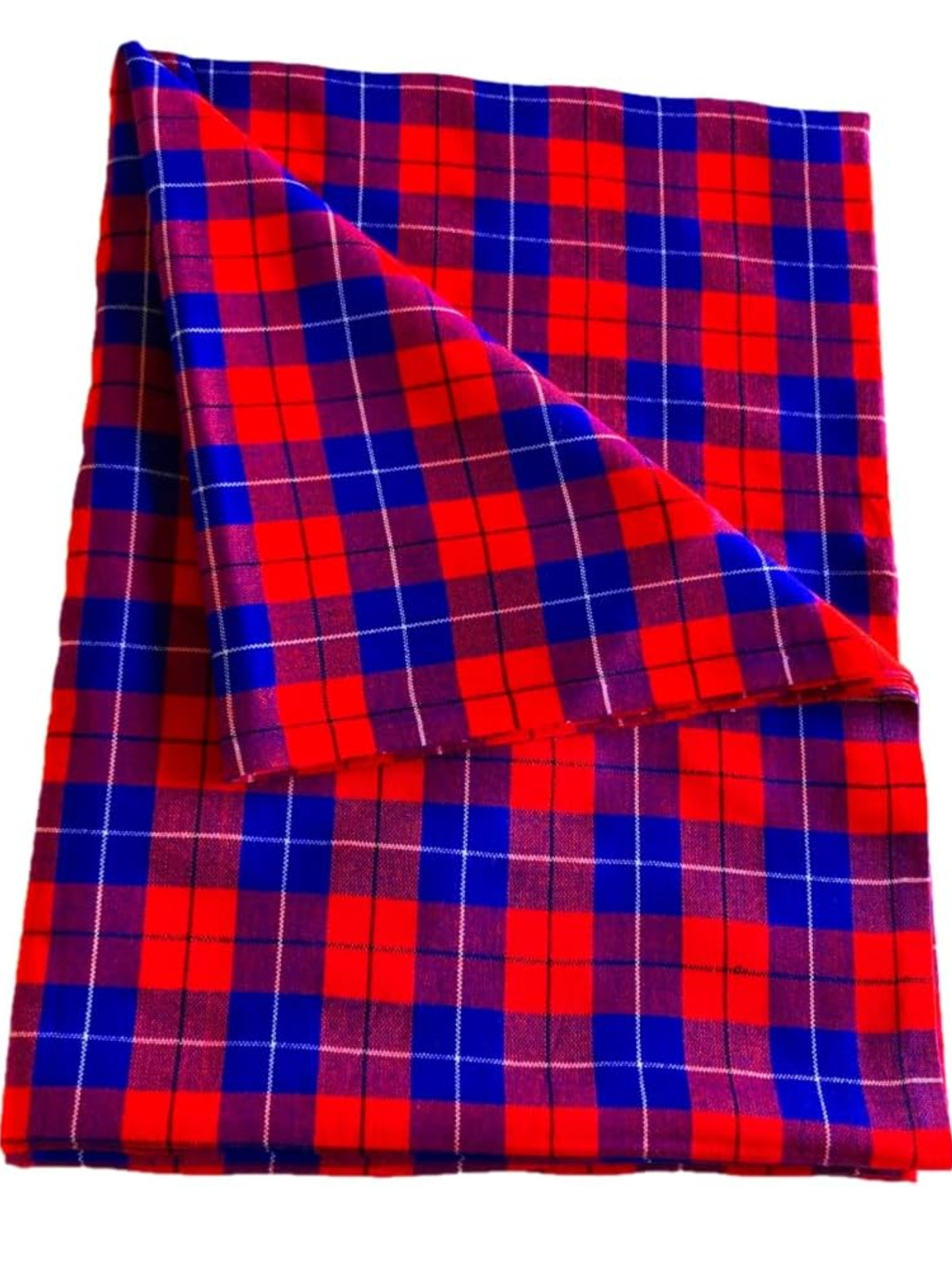 Red, Blue and White Plaid  Maasai Shuka Wrap Throw