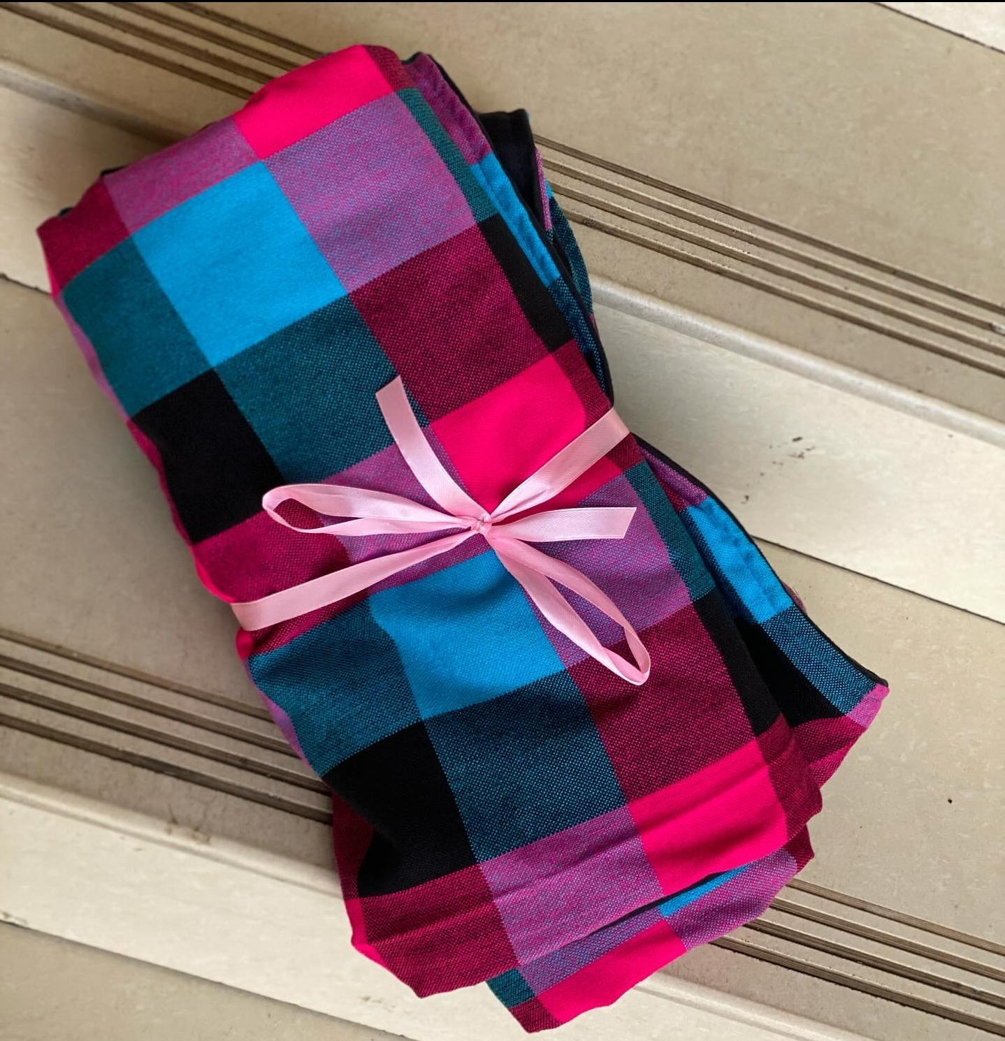 Blue and Pink Checkered Maasai Shuka Wrap Throw