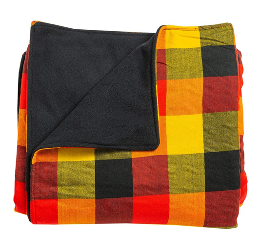 Black & Orange Checkered Maasai Shuka Fleece Blanket