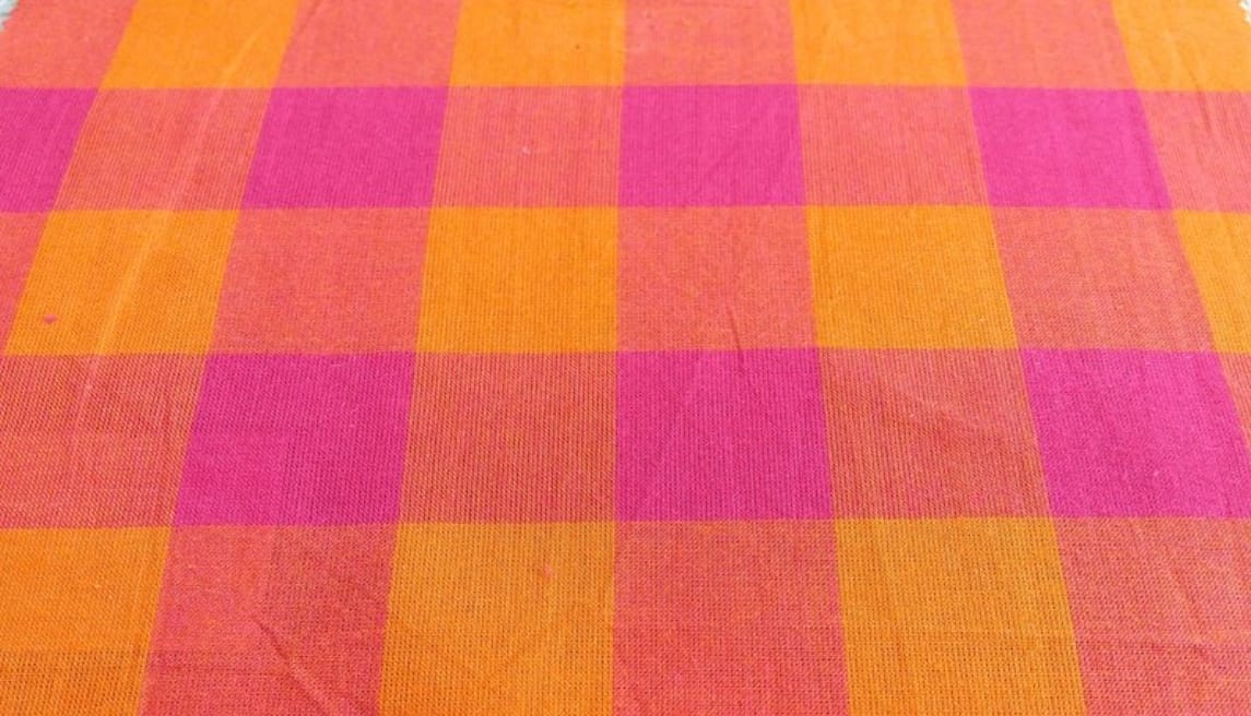 Pink and Yellow Checkered Maasai Shuka Wrap Throw